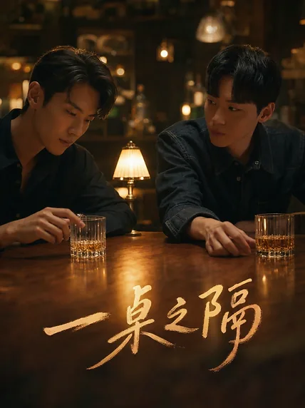两位男士隔着吧台对坐的短剧海报，暖光下的酒吧场景