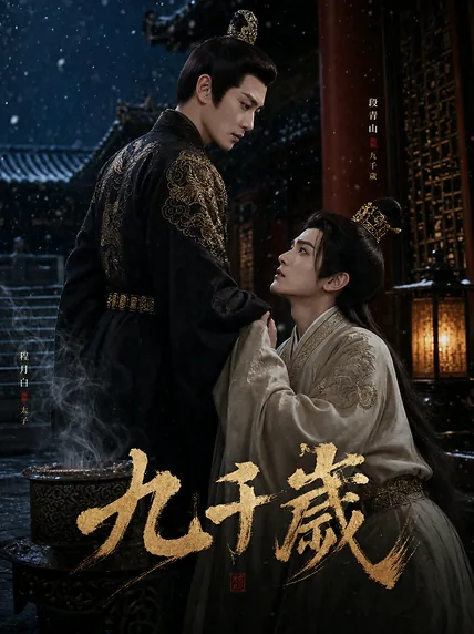 茶桌旁两位男士交谈的短剧海报，画面带光泽感